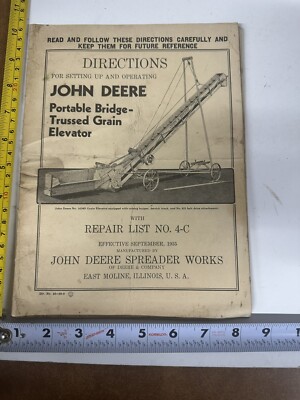 Vintage John Deere Portable Bridge-Trussed Grain Elevator Repair List No. 4C  