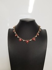 Anne Klein Classic Gold Tone Red Flower Colla...