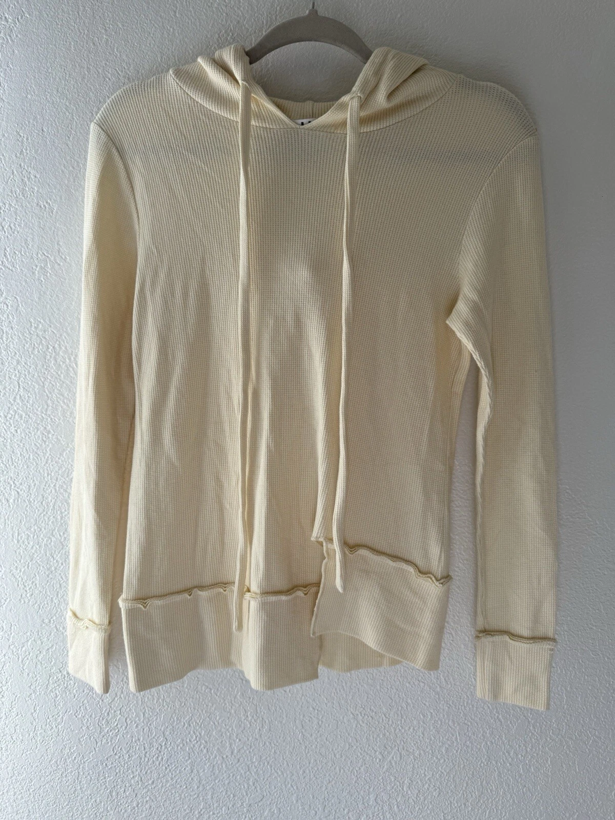 OFF WHITE Felpa con cappuccio LNA taglia XS avorio giallo waffle termica dorian comoda