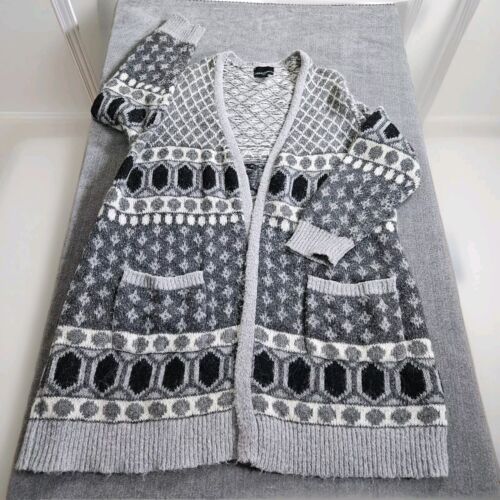 Cynthia Rowley Cardigan Womens 3X Gray Geo Open Front LS Alpaca Wool Blend Boho - Bild 8 von 13