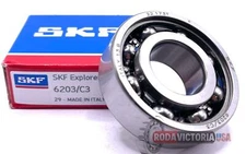 SKF 6203 C3 DEEP GROOVE BALL BEARING, OPEN TYPE, NO SEALS 17x40x12 mm