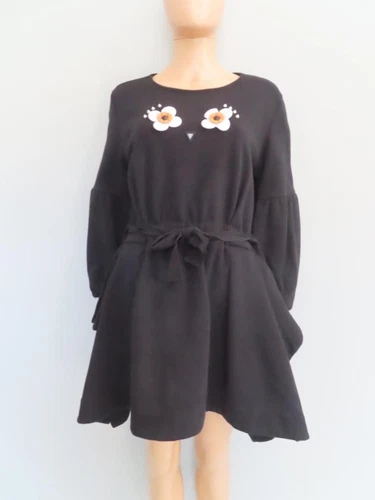 Abito felpato FENDI nero occhi floreali taglia 42 US 6