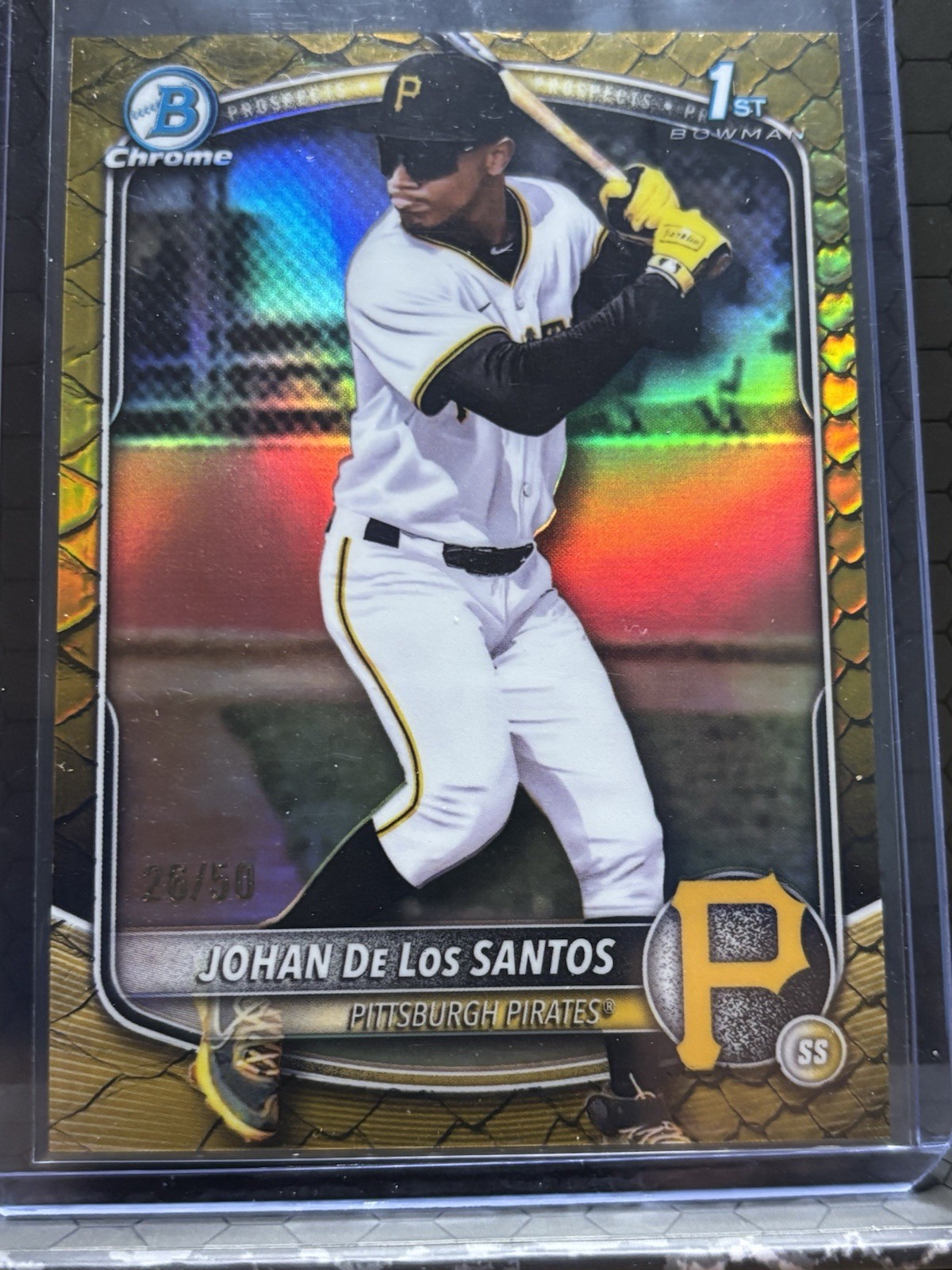 2025 Bowman Chrome Johan De Los Santos Gold Reptilian Refractor 1st Bowman /50