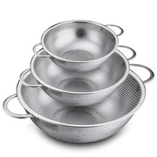 Colander Set of 3, Stainless Steel Micro-Perforated Colanders Strainers for D...