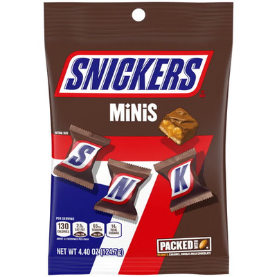Snickers Minis Chocolate Candy Peg Bags 4.40 oz 12 ct Pack