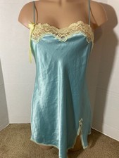 Y2K Vtg 2004 VICTORIA'S SECRET SATIN Slip Babydoll Chemise Nightgown Lace M Bows