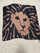 Anne Klein 1980s Iconic Lion Logo Square Silk Scarf 30" Black Copper Vintage