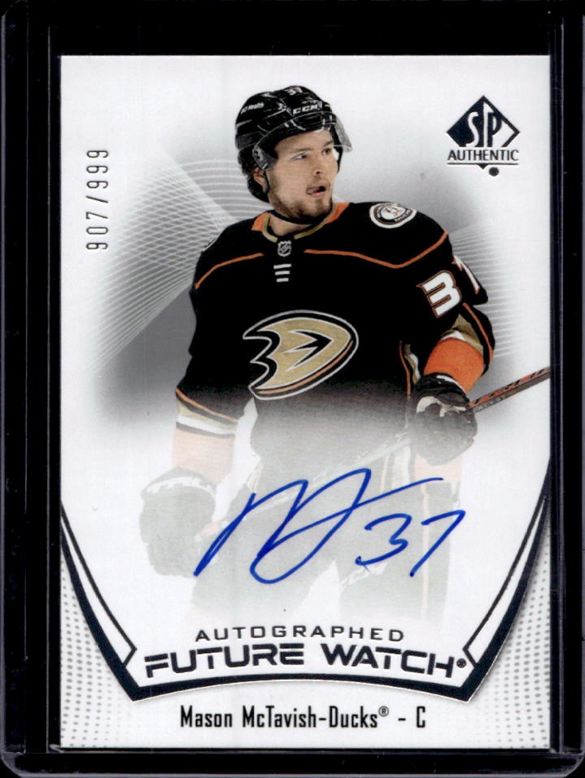 2021-22 SP Authentic Mason McTavish RC Auto Future Watch #907/999 Ducks