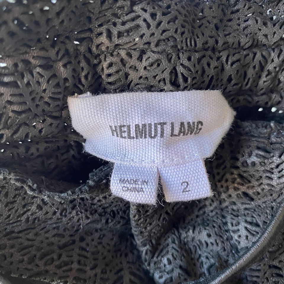 Helmut Lang Black Laser Cut Out Lamb Leather & Silk Shorts Size 2 - Image 2 of 4