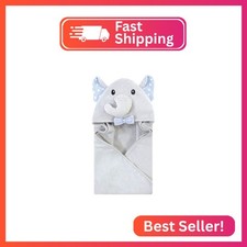 Hudson Baby Unisex Baby Cotton Animal Face Hooded Towel, White Dots Gray Elephan