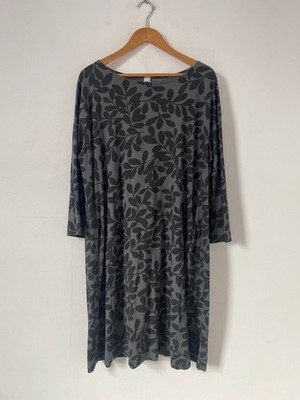 Wendy Trendy Dress One Size Grey Black Cotton Long Sleeve Tunic Jersey Stretch