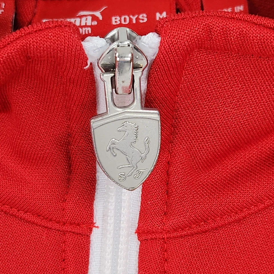 Puma Jacket Boys Medium Red White Ferrari Crest Full Zip Lightweight Youth Kids - Image 3 of 4