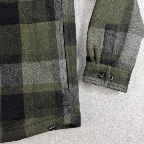 prAna Asgard Jacket Mens Large Green Black Wool Blend Plaid Hooded Shirt 196451 image 8