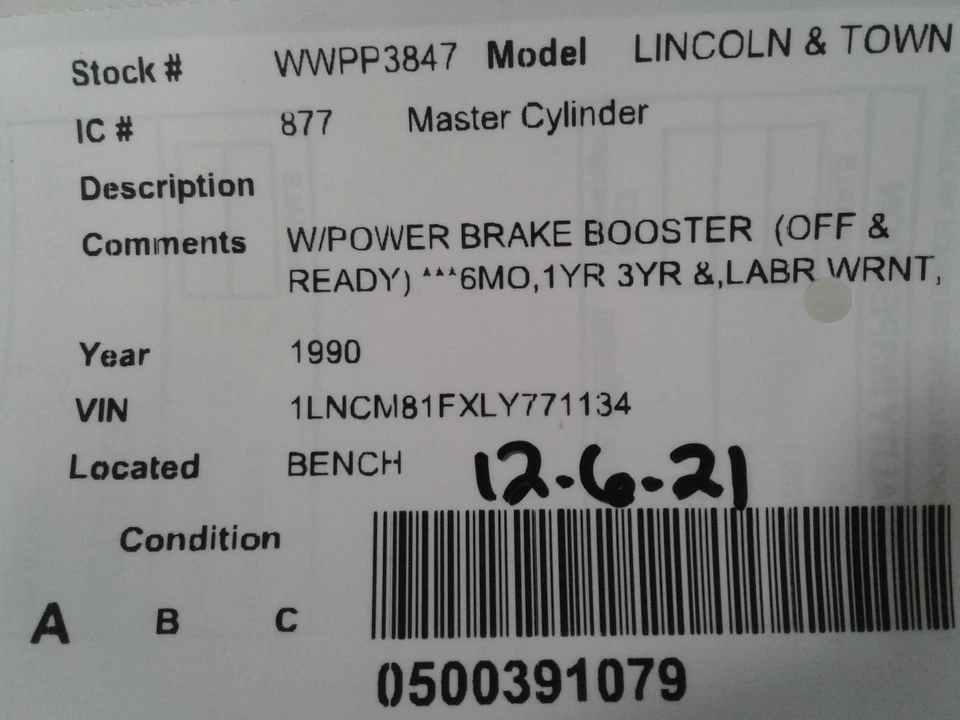 Cilindro maestro de freno usado se adapta a: Lincoln 1990 y auto urbano con ABS grado A Foto 4 de 4