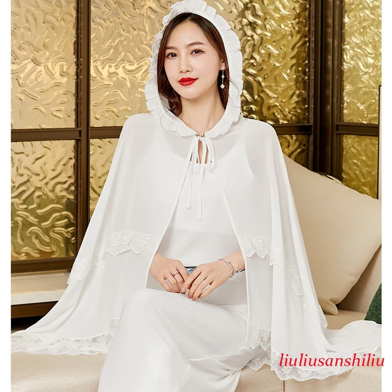 Women Chiffon Cloak Hooded Cape Shawl Wedding Bridal Sheer Ruffle Midi Lace Up
Opens in a new window