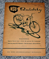 Vintage Original 1954 NSU Quickly Motorcycle Moped PARTS LIST Catalog / Manual