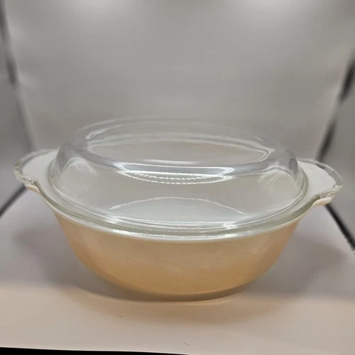 Vintage Anchor Hocking Fire King Peach Luster 1.5 Quart Casserole Dish w/Lid 467