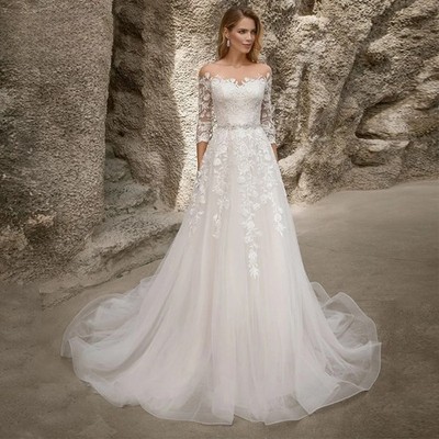 sheer lace applique dress Andrea and Leo -WL087 Applique A-Line Bridal Gown 8 / OFF White