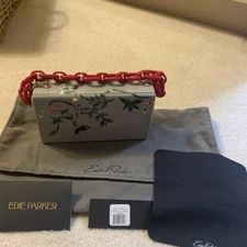 Edie Parker Acrylic Clutch Vines Gray With Flowers And Stars Gorgeous!