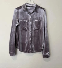 Easel Shirt Womens Small Velvet Dusty Purple Roll Tab Blouse Modern Boho Luxe