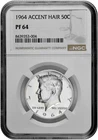 1964 Accent Hair 50C Silver Proof Kennedy Half Dollar NGC Graded PF 64