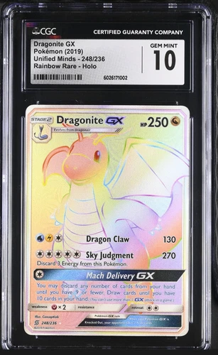 2019 POKEMON SUN & MOON UNIFIED MINDS SECRET #248 DRAGONITE GX CGC 10 RAINBOW