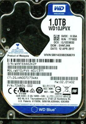 WD10JPVX-60JC3T1, EHNTJHK, WESTERN DIGITAL SATA 1TB WXN1 APR 2017