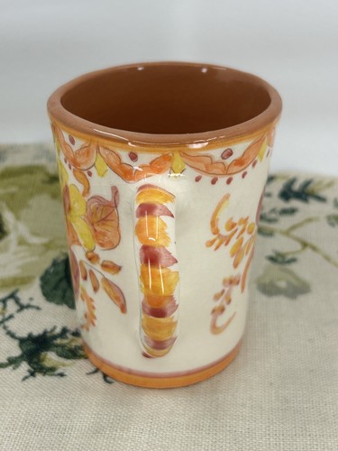 OLARIA QUINTAS SAO PEDRO DO CORVAL signed orange floral POTTERY glazed mug cup - Picture 4 of 7
