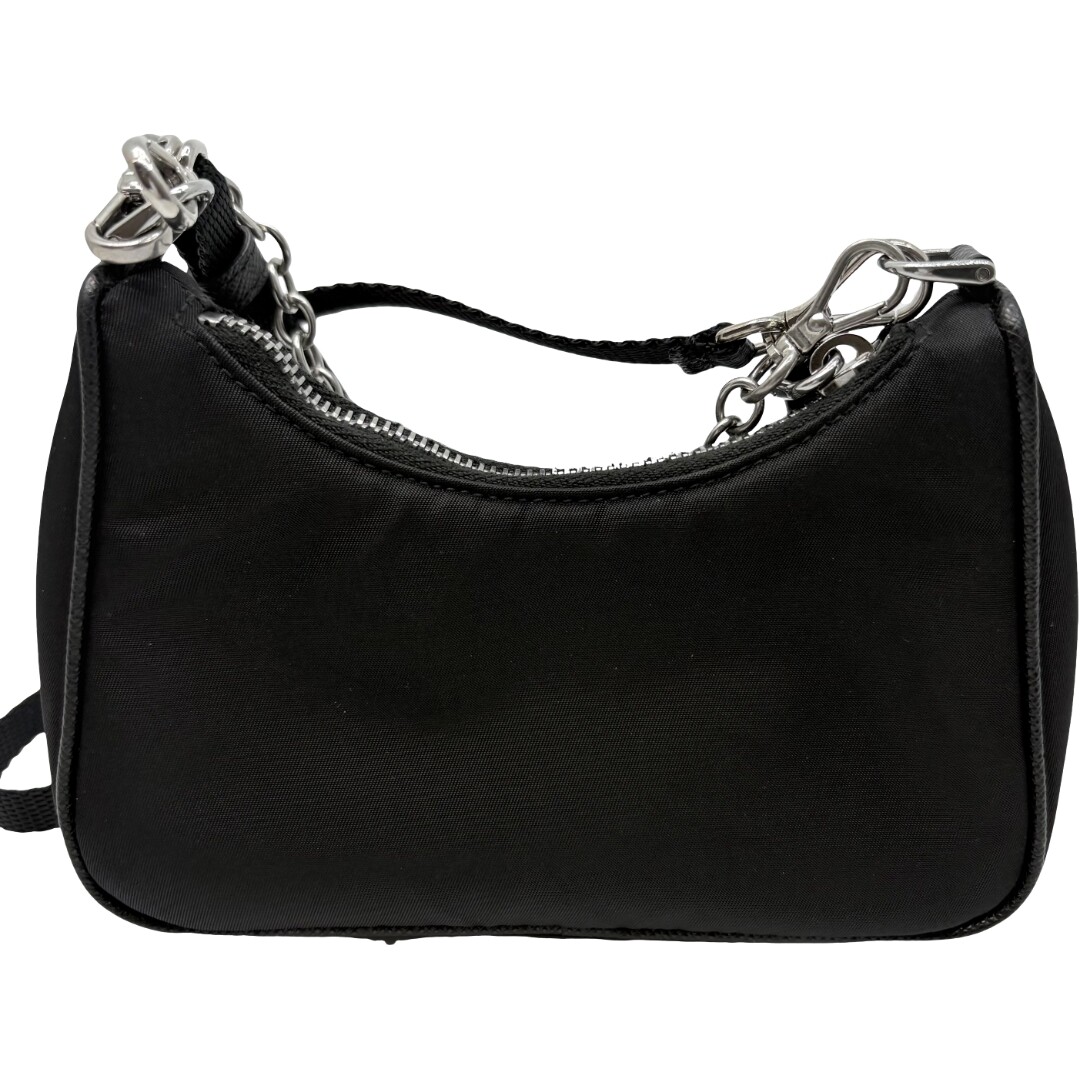 Authentic PRADA Tessuto Mini Chain Shoulder Bag Black Nylon Authentic PRADA Tessuto Mini Chain Shoulder Bag Black Nylon