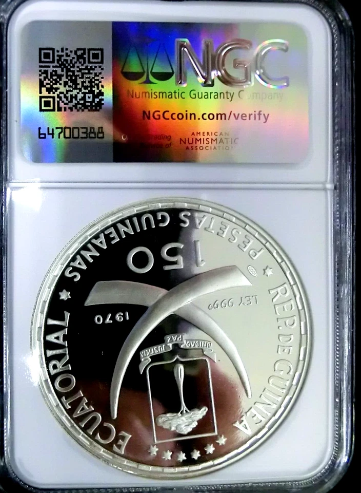 Equatorial Guinea 1970 Rome Centennial Mercury 999 Silver 150P Proof NGC PR PF66 - Image 2 of 2