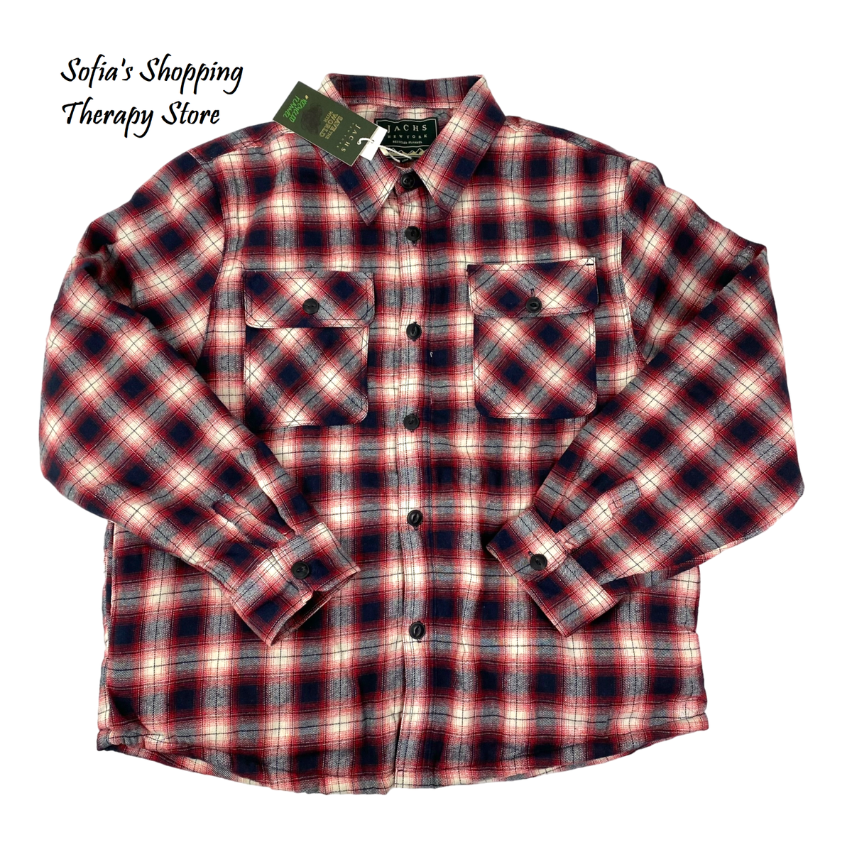 Jachs New York Men's Red Plaid Sherpa Lined Brushed Flannel Shirt