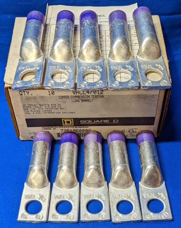 SQUARE D 2 HOLE COMPRESSION TERMINALP/N: VHCL4/012 (LONG BARREL)  (BOX OF 10) - Image 2 of 4