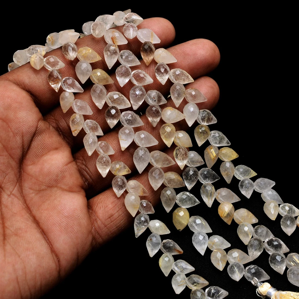 Golden rutilated Quartz Beads, Faceted Teardrops 6x9mm, Craft Beads Supplies AAA - Image 2 of 4