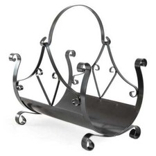 Porte-Bois Panier Fer Forgé De Cheminée Récipient Fait à la Main Noir Meubles