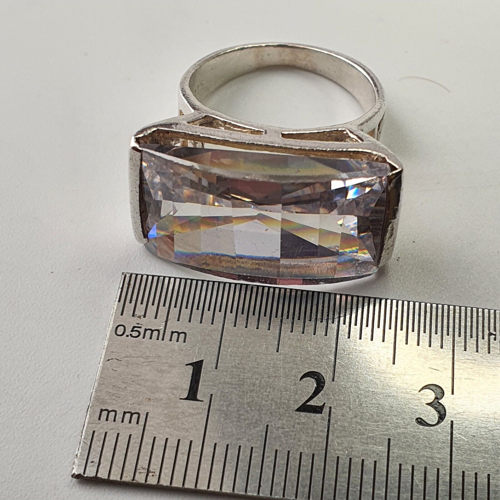 Solid Sterling Silver Large Rectangular Clear Gem… - image 16