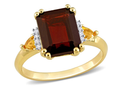 Ring 3,91 Karat (ctw) Granat und Citrin in vergilbtem Sterlingsilber