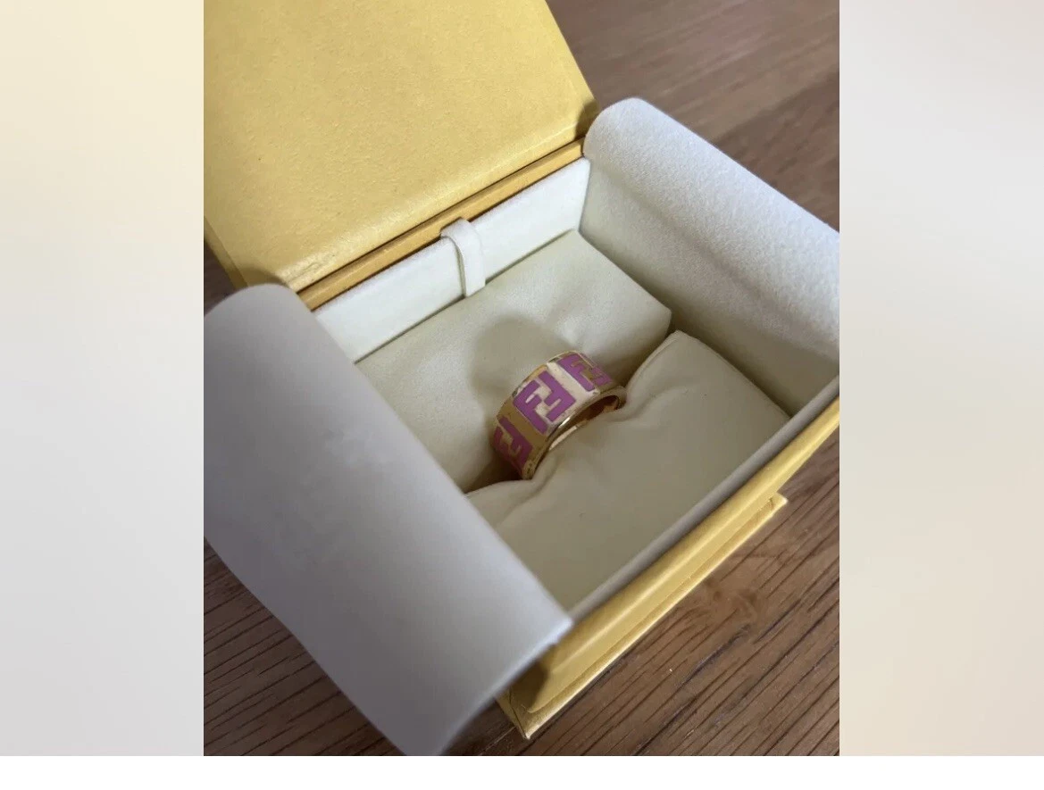 Fendi FF stunning Band Pink And Gold Ring in box eBay