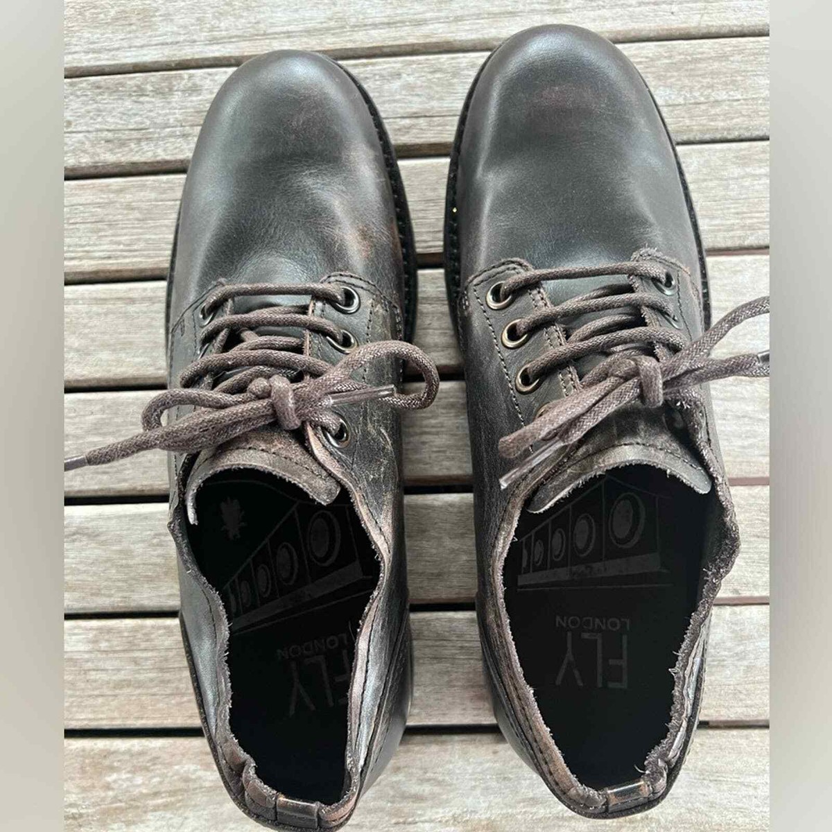 NEW Fly London Mens Brown Distressed Leather Lace Up Oxford Derby Shoes Size 42 NEW Fly London Mens Brown Distressed Leather Lace Up Oxford  main image 2
