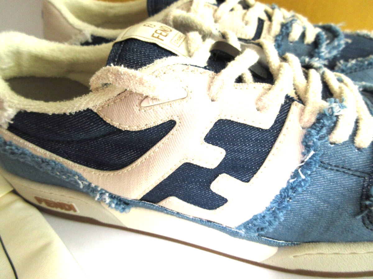$1,050 Fendi Match Denim Sneaker DENI B ICE BLU LG BL, Size