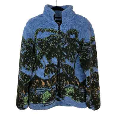 Stussy Hawaiian Jacquard Mock Neck Full Zip Fleece Sweatshirt Blue
