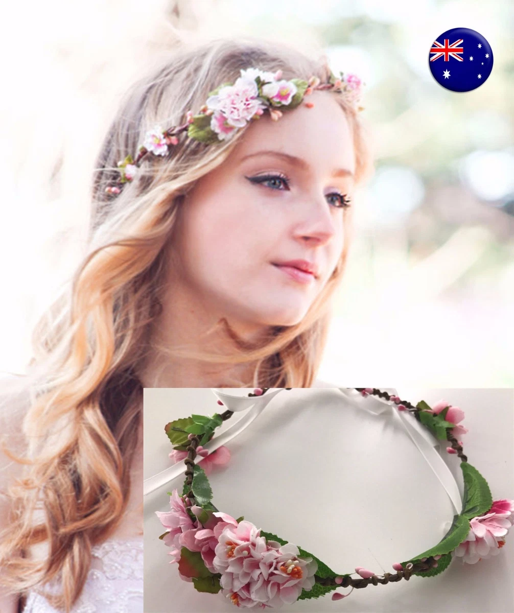 Pink flower hair garland deals