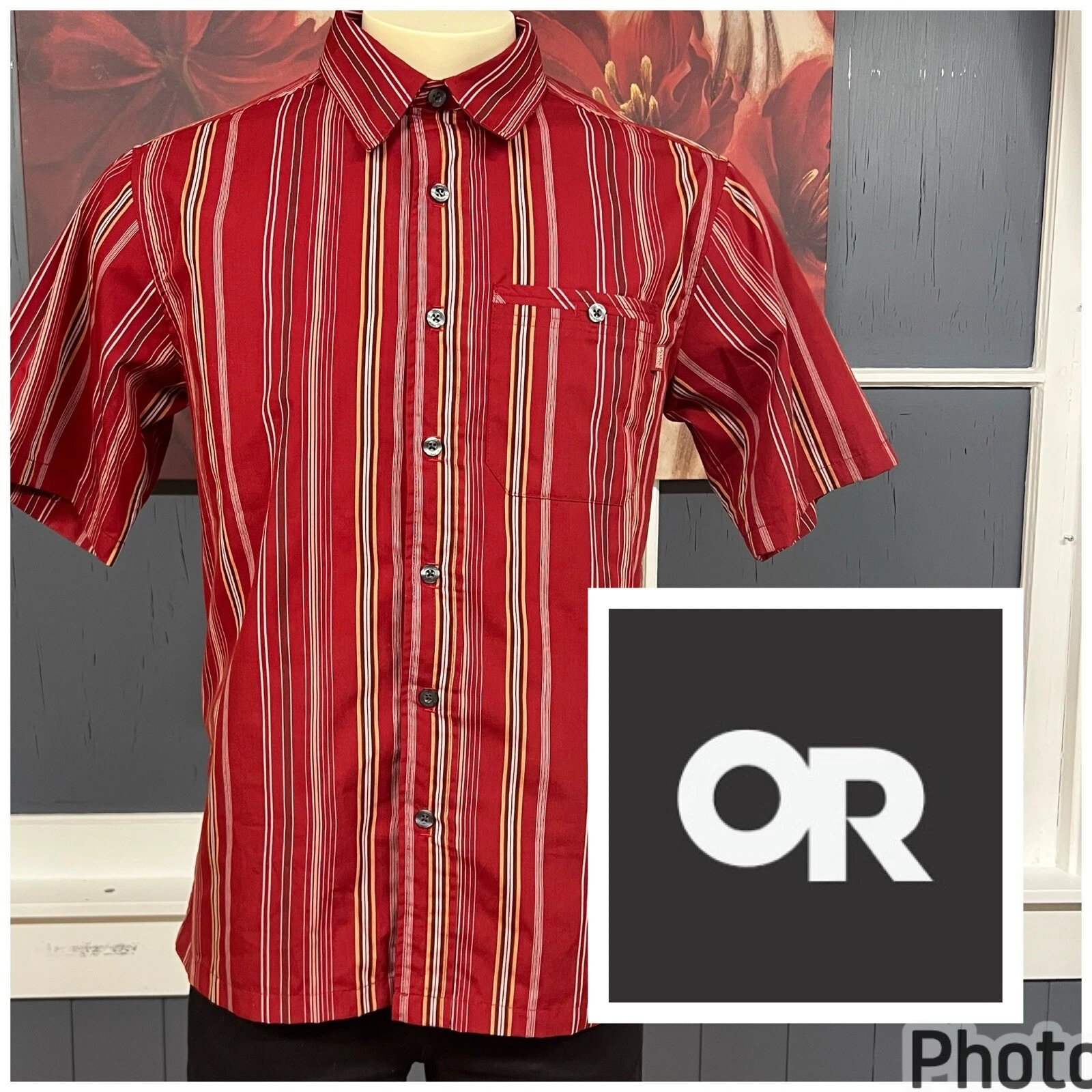 outdoor-research button up short sleeve polyester cotton shirt