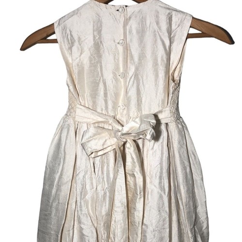 STRASBURG | Girls’ Ivory 100% Silk Crepe Sleeveless Smocked Panel Dress size 7 - Picture 9 of 11