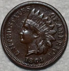 Extra Fine 1864 Bronze Indian Head Cent, Richly Hued, Mid-Grade specimen.