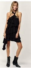Zara Black Asymmetrical Ruffled  Halter Knot Dress Size M
