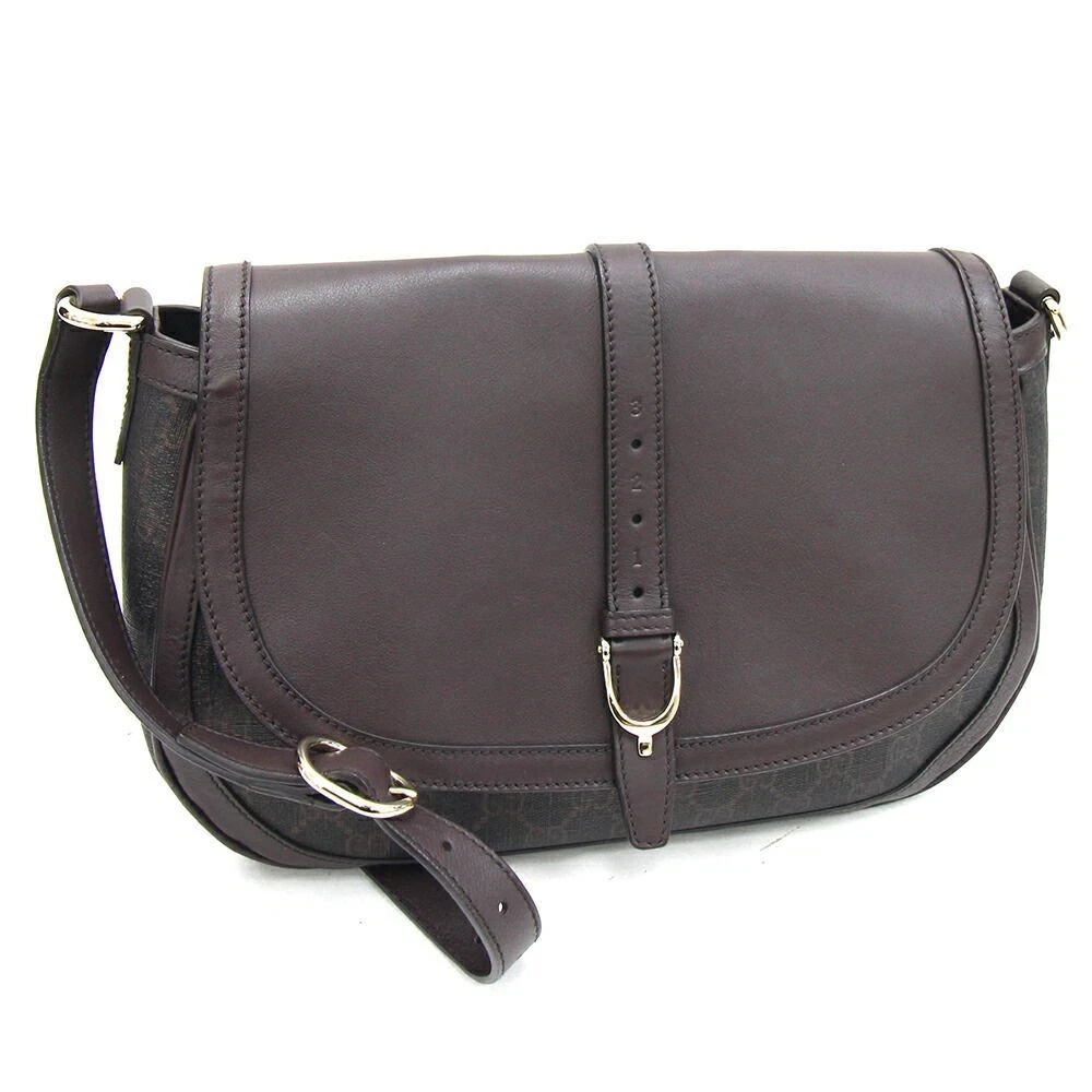 Sac bandoulière Gucci GG Supreme 336748 marron foncé PVC cuir occasion suspension diagonale
