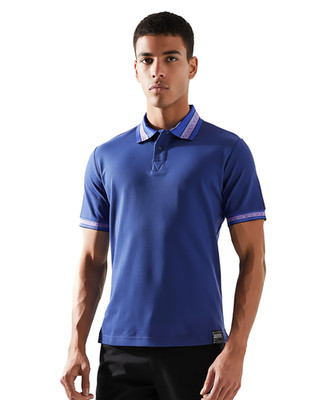 Versace Jeans Couture Steel Blue Mens Polo Shirt with Contrast Trim