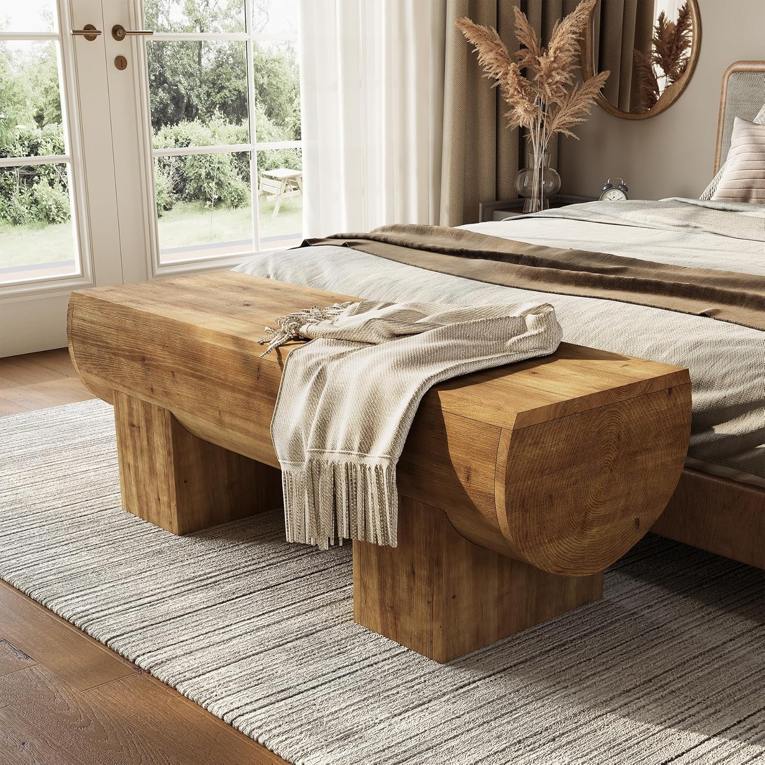 Wood Entryway Bench, 47" Farmhouse End of Bed Bench for Living Room, Bedroom