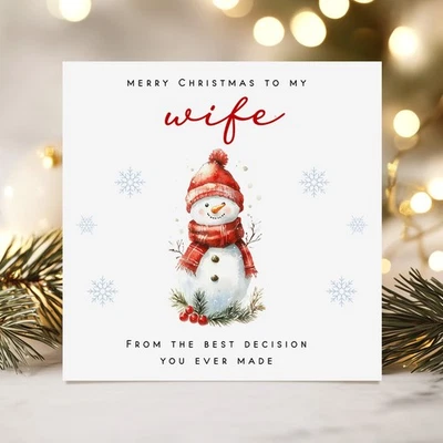 LITTLEGREETS Christmas Card for Wife – Cute Snowman Design – Funny Xmas Card for Her
