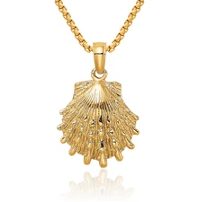 14K Solid Yellow Gold Lions Paw Scallop Shell Necklace